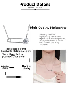 Détail du pendentif épingle de sûreté avec moissanite et placage argent multicouche