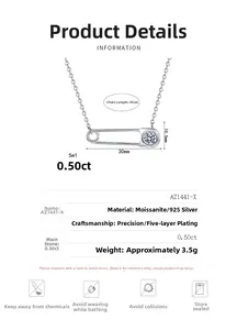 Détails du collier épingle en argent S925 avec pendentif en moissanite de 0,5 carat