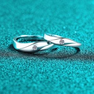 Elegant S925 sterling silver couple rings with moissanite stones and wave design