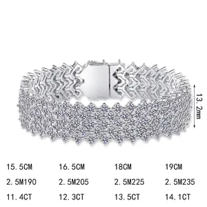 Luxurious multi-row S925 sterling silver moissanite bracelet with 13.2mm width