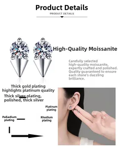 Detail of S925 sterling silver moissanite stud earring with premium plating layers