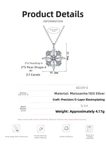 Detailed chart of snowflake pendant with 3.1ct marquise and pear cut moissanite stones