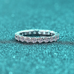 925 Sterling Silver Moissanite Eternity Ring For Women Pave Round Brilliant Cut Wedding Band Fashion Minimalist Jewelry Gift
