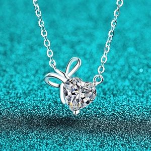 925 Sterlingsilber Moissanit Herz Schleife Halskette Für Damen Süßer Hasenohr Anhänger Zirkonia Elegantes Modeaccessoire