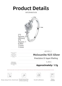 Macro detail of geometric square Moissanite ring in 925 Silver with dimension labels