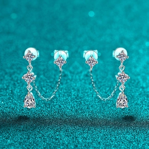 925 Sterling Silver Moissanite Stud Earrings For Women Double Hole Chain Tassel 1.8ct Pear Cut Waterdrop Dainty Jewelry Gift