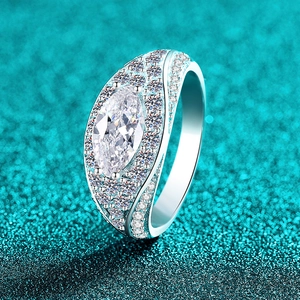 S925 Sterling Silver Marquise Cut Moissanite Ring with sparkling pavé accents