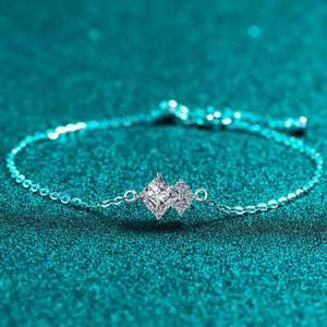925 Sterling Silver Moissanite Bracelet For Women Square Zirconia Geometric Simple Adjustable Exquisite Fashion Jewelry Gift