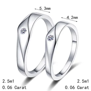 Minimalist S925 sterling silver moissanite couple rings set with 0.06ct round diamonds