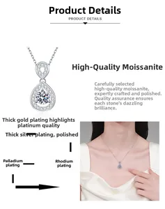 Dettaglio della collana in moissanite a goccia in argento S925 con placcatura