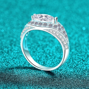 Luxury S925 sterling silver marquise cut moissanite ring for women with pave accents