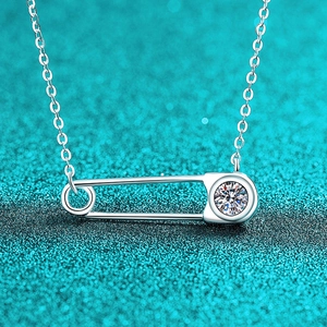 Collier Pendentif Épingle de Sûreté en Argent Sterling 925 Moissanite pour Femme Bijoux de Chaîne Trombone Délicats Minimalistes