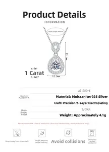 Dimensioni dettagliate della collana a goccia in argento S925 con moissanite