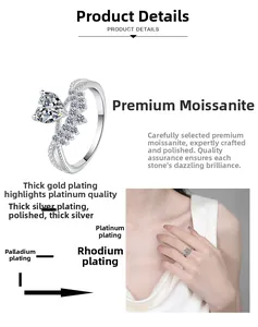 Macro detail of S925 sterling silver ring with heart moissanite and multi-layer plating