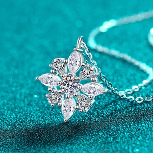 Exquisite S925 silver snowflake pendant necklace with brilliant moissanite and marquise stones