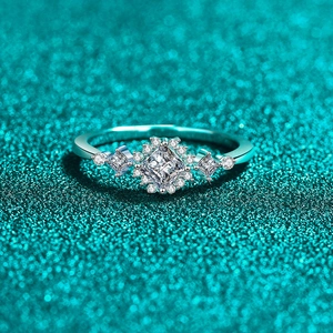Luxury 925 Sterling Silver Moissanite Ring For Women Princess Cut Halo Square Zircon Inlaid Geometric Adjustable Finger Ring
