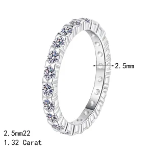 S925 sterling silver eternity ring with 1.32 carat moissanite and 2.5mm band width