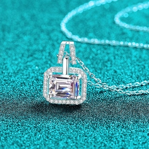 Elegant S925 silver necklace featuring a rectangular emerald-cut moissanite pendant