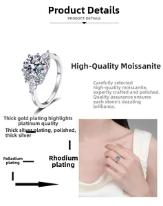 Détails du placage en platine multicouche sur une bague en moissanite en argent sterling S925