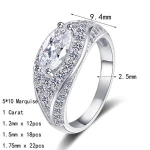 Luxurious S925 sterling silver marquise cut moissanite ring with multi-row pave setting