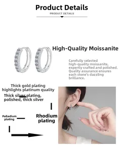 Detail of S925 sterling silver moissanite earrings with multi-layer thick gold plating