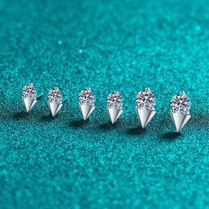 Three pairs of S925 sterling silver moissanite stud earrings with chic triangle rivet studs
