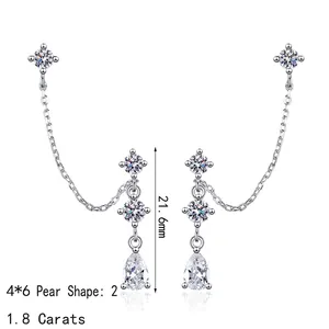 Elegant S925 sterling silver tassel earrings with 1.8ct pear-cut moissanite stones