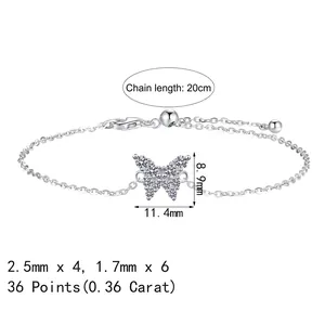 S925 Sterling Silber Moissanit Armband mit Schmetterlingsanhänger und 20 cm Kettenlänge
