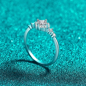 Elegant S925 sterling silver moissanite ring with square stone and asymmetric diamond band