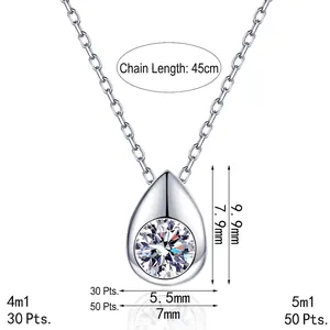 925 Sterling silver water drop pendant necklace with 45cm chain and moissanite stone