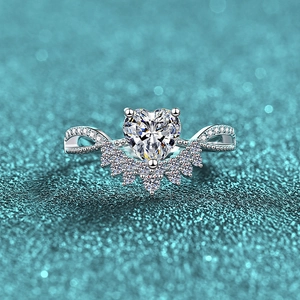 S925 Sterling Silver Moissanite Ring For Women Sweet Hollow Heart Crown Design 1ct Moissanite Engagement Wedding Jewelry Gift