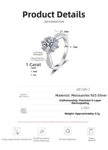 Detail view of 925 silver moissanite ring with oval center stone and dimensions