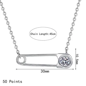 Collier en argent sterling S925 avec pendentif épingle à nourrice et moissanite de 0,5ct