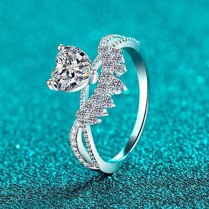 Elegant S925 sterling silver ring with large heart-shaped moissanite and pavé accents