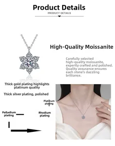 Détails du collier flocon de neige en argent S925 avec Moissanite et placage au rhodium