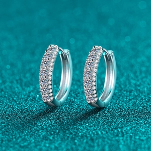 925 Sterling Silver Moissanite Hoop Earrings For Women Elegant Geometric Round Huggie Earrings Daily Fashion Jewelry