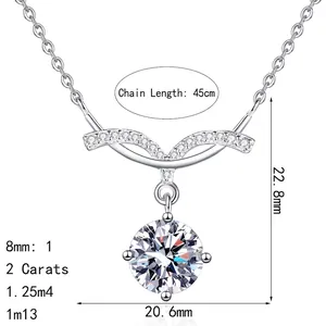 S925 Sterling Silber Moissanit Halskette mit 2ct Anhänger in eleganter geschwungener Form