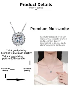 Détail du collier en argent S925 moissanite avec placage multicouche et vue sur modèle