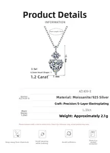 Spécifications détaillées du collier avec pendentif cœur en moissanite en argent 925