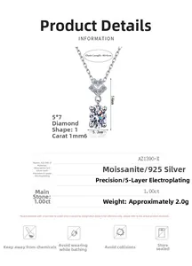Detailansicht des 1,0ct Moissanit-Anhängers mit Maßen der 925er Silberkette