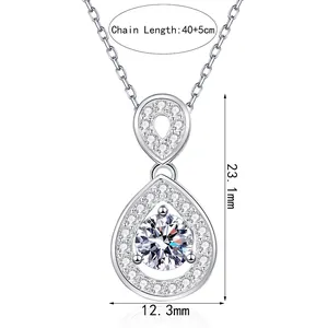 Collana a goccia in argento S925 e moissanite con dimensioni di 23,1 mm per 12,3 mm