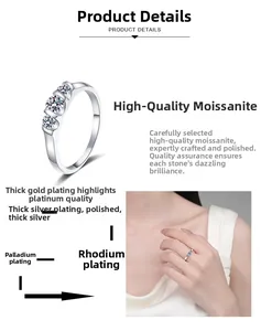 Detail of Moissanite silver ring featuring multi-layer rhodium plating and polished finish