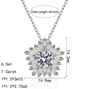 Collana girasole in argento S925 e moissanite da 1 carato con catena 40+5cm