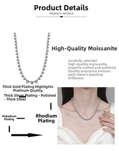 Detailed view of moissanite tennis necklace showing multi-layer gold plating layers