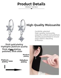 Moissanite butterfly tassel earrings with multi-layer rhodium and palladium plating
