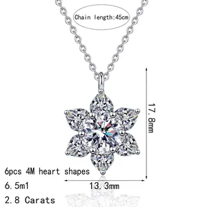 Collier flocon en argent S925 avec pierres de moissanite 2,8ct et chaîne de 45cm