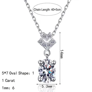 S925 Sterling Silber Moissanit Halskette mit 40+5cm Kette für Damen Schmuck