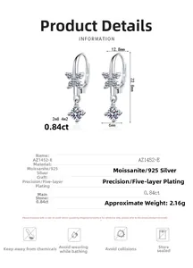 Detailed size parameters for S925 silver moissanite flower tassel drop earrings