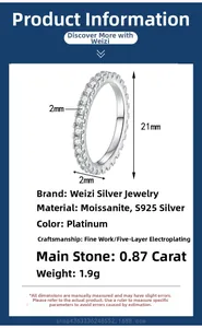 Detail view of S925 silver eternity ring with 87 points moissanite and platinum plating