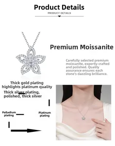 Détail du pendentif fleur en moissanite avec finition de placage au rhodium multicouche